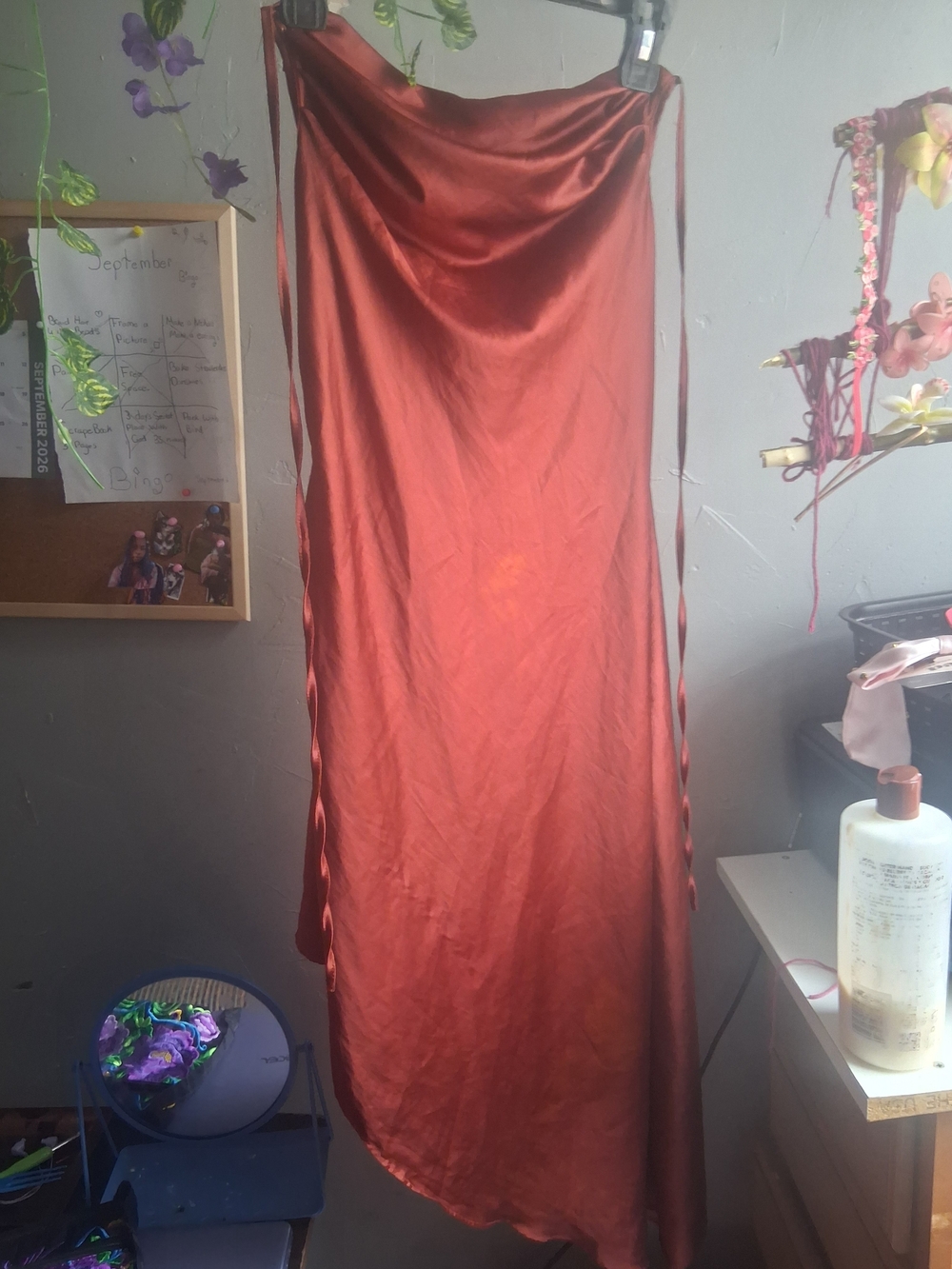 Silky Bias-Cut Slip Dress - Rust